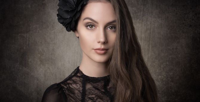 Long hair, brunette, beautiful model, portrait wallpaper