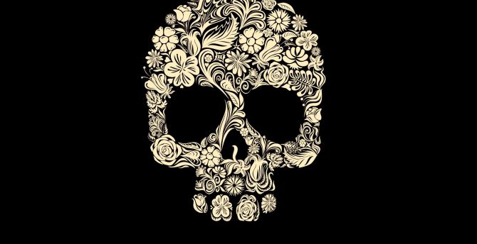 Flower skull, minimal wallpaper