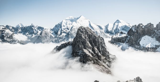 Snow mountains, peak, clouds, Switzerland wallpaper