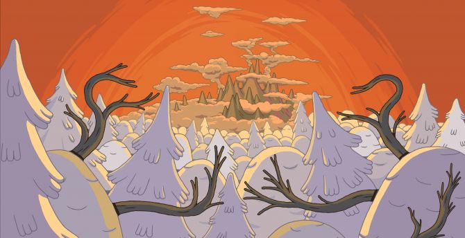 Adventure time, tree, landscape, cartoon, tv series wallpaper