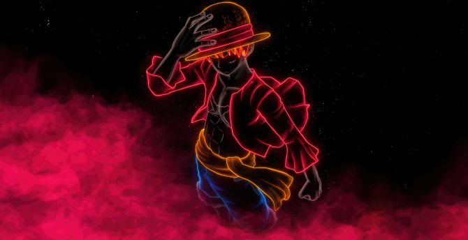 2023, One Piece, Monkey D. Luffy, neon line art wallpaper