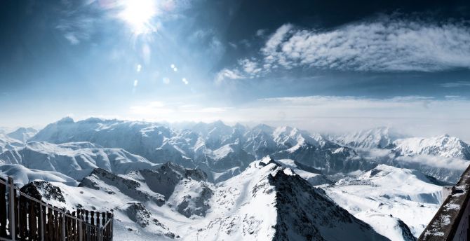 Mountains, french alps, winter, snow, sunny day wallpaper
