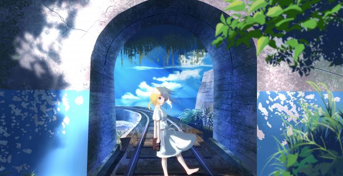 Anime girl, original, railroad wallpaper