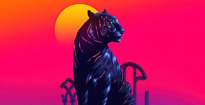 Tiger, neon art wallpaper
