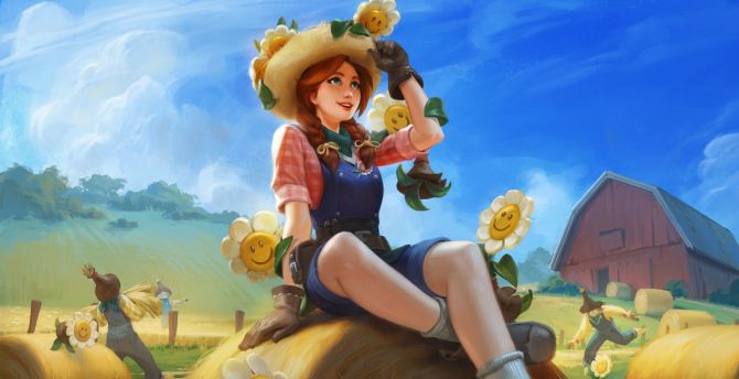 Beautiful girl, video game, Smite, farm, art wallpaper