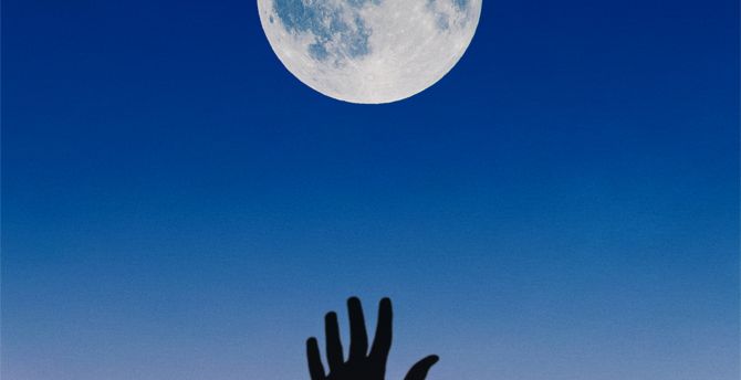 Hand and moon, night, silhouette, art wallpaper