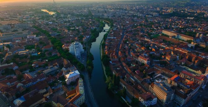 City, river, aerial view wallpaper