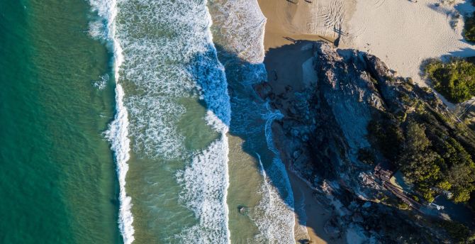 Coast, aerial view, sea waves, seashore wallpaper