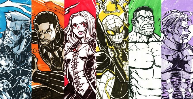 Avengers: infinity war, superhero, collage, sketch art wallpaper