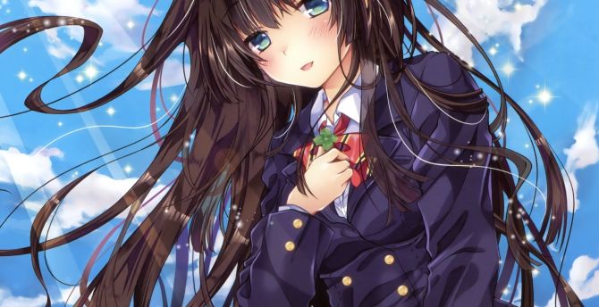 School dress, long hair, dark, outdoor, anime girl, original wallpaper