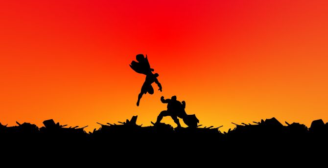 Batman vs superman, silhouette, fight, artwork wallpaper