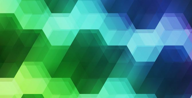 Hexagons, spectrum, colorful, green & blue, pattern wallpaper