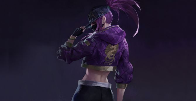 Akali, purple hair, League of Legends, artwork wallpaper