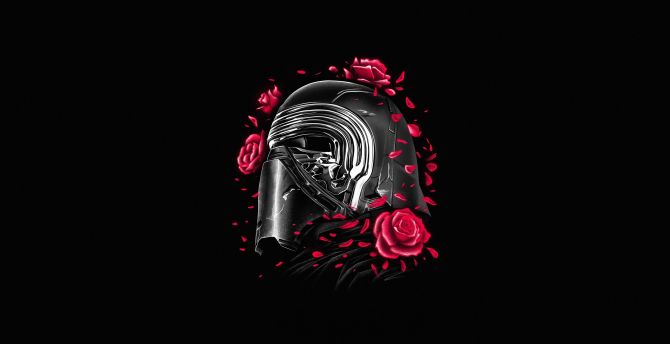 Desktop Wallpaper Kylo Ren Helmet And Roses Star Wars Minimal Hd Image Picture Background cc10