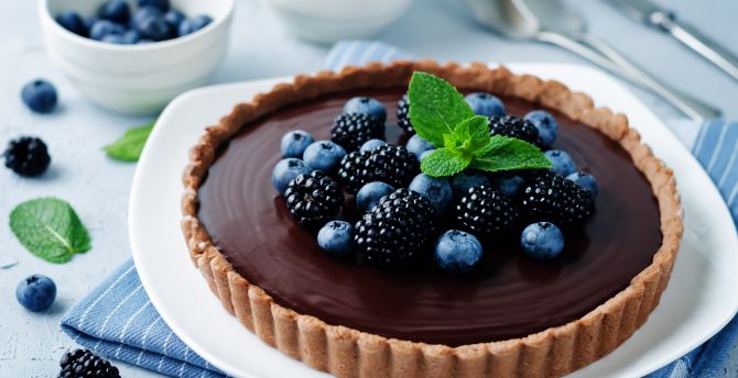 Cake, blackberry, blueberry, fruits, dessert, food wallpaper