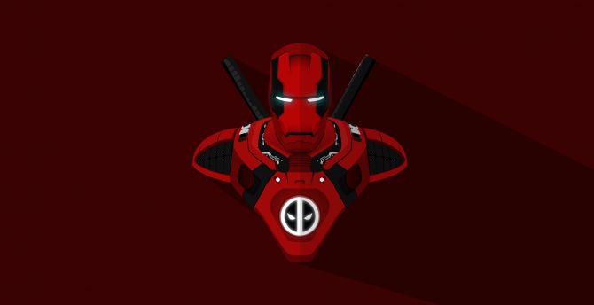 Iron man, deadpool, crossover, marvel comics, minimal wallpaper