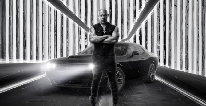 Vin Diesel as Dominic Toretto, Fast X, movie, bw wallpaper