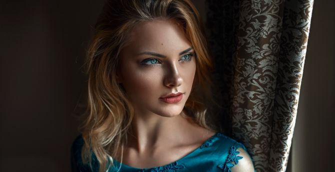 Pretty woman, blue eyes, blonde wallpaper