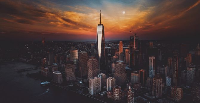 New york city, skyscraper & buildings at sunset, cityscape wallpaper