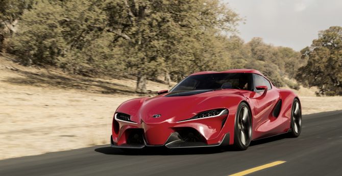Red, Toyota FT-1 Concept Car, on road wallpaper