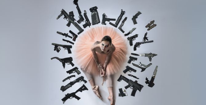 Ballerina, 2024 movie, gun and dance wallpaper