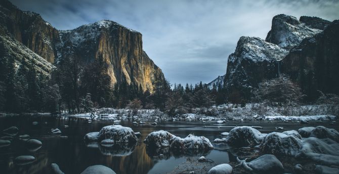 National Park, Yosemite Valley, river, mountains, stones wallpaper