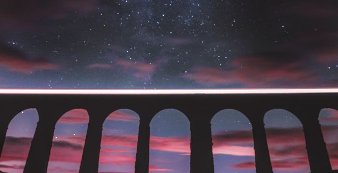 Arch bridge, night, silhouette, architecture, bridge wallpaper