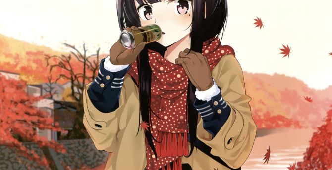 Outdoor, travel, drinking, original, anime girl wallpaper