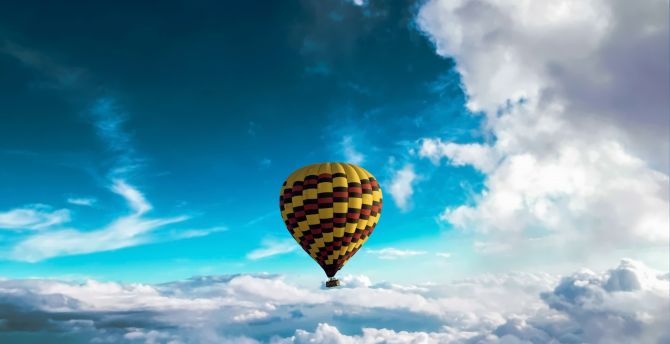 Hot air balloon, sky, white clouds wallpaper