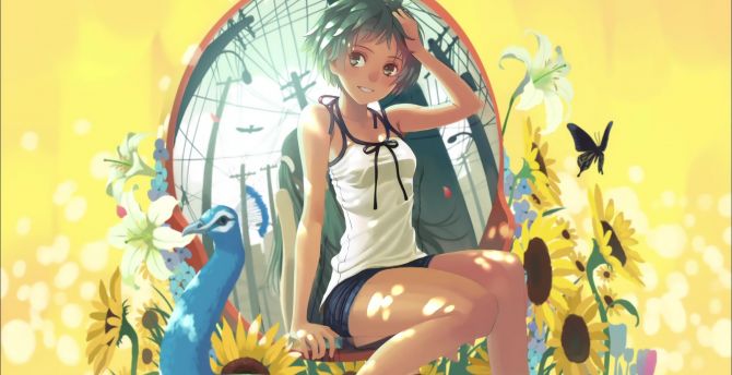 Short hair, anime girl, monogatari, Bakemonogatari wallpaper