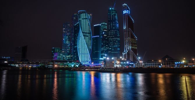 Buildings, city, night, Moscow wallpaper