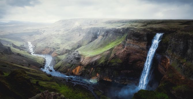 Iceland's Canyon, nature, waterfall, aerial view wallpaper