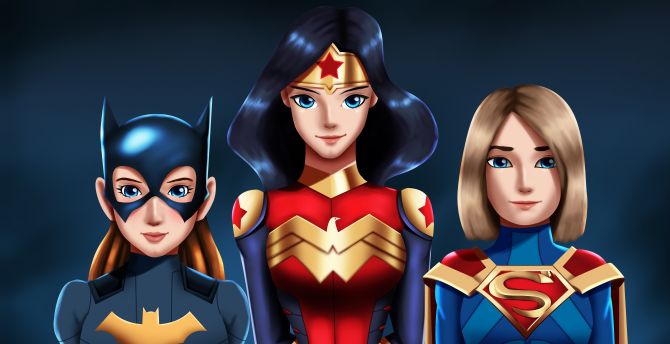 Wonder woman, batwoman, supergirl, superheroes, girls, digital art wallpaper