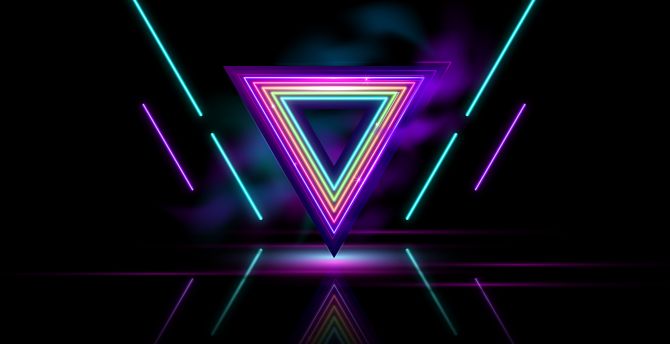 Triangles, neon multi-color lines, abstract wallpaper