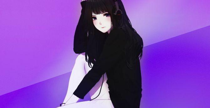 Cute Anime Girl In Black Hoodie gambar ke 6