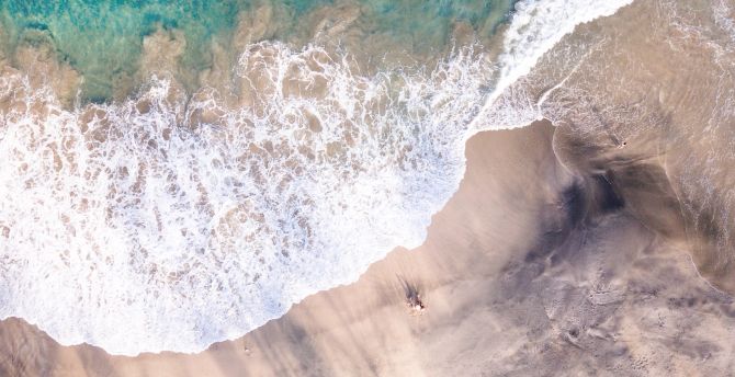 Summer, soft sea waves, beach, aerial view wallpaper