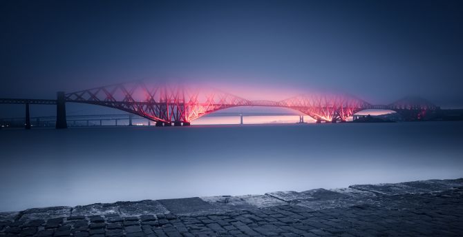 Forth Rail Bridge, minimal, night, glow, Scotland wallpaper