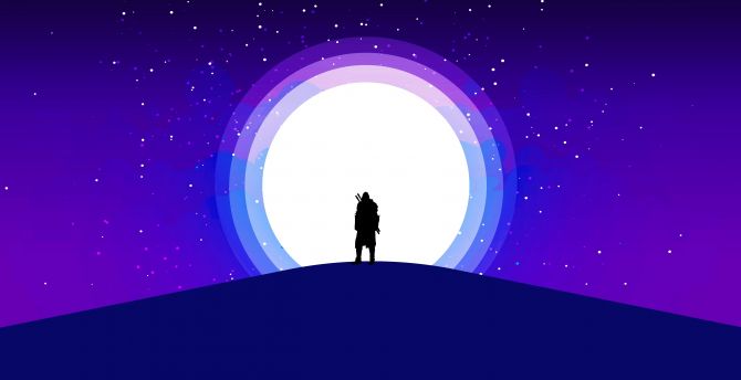Wallpaper silhouette, moon, warrior, purple sky desktop wallpaper, hd ...