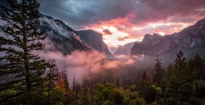 Misty Yosemite Valley, National Park, Fog, Mountains wallpaper