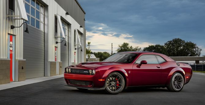 Dodge Challenger Demon SRT, blood-red, muscle car wallpaper