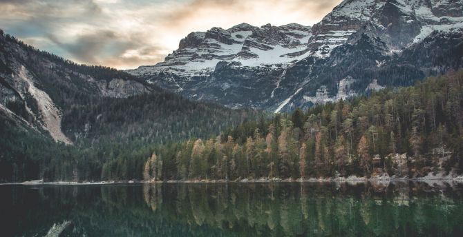 Mountains, lake, reflections, nature wallpaper