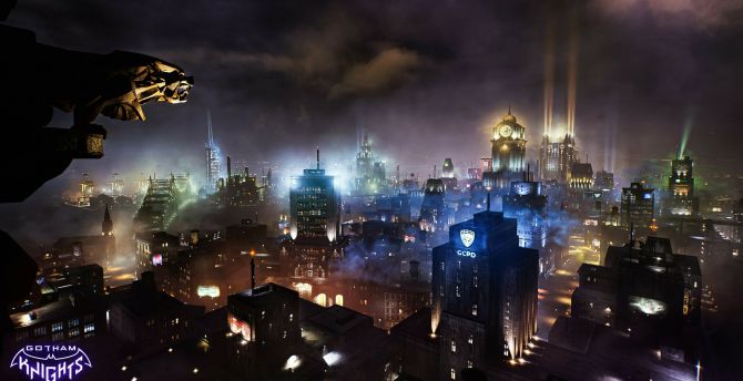Gotham Knights, game screenshot, cityscape, night wallpaper