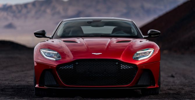 Front, red, 2018 Aston Martin DBS, luxury sedan wallpaper