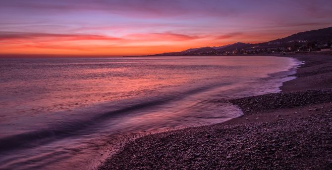 Desktop wallpaper coast, sunset, beautiful scenery, nature, skyline, hd