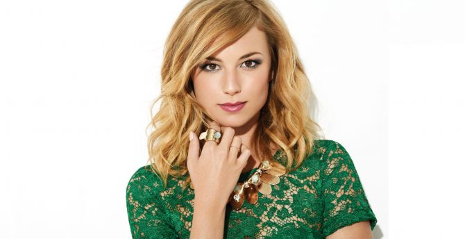 Blonde, actress, Emily Vancamp, green dress wallpaper