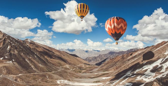 Hot air balloon, ride, leh, mountains wallpaper