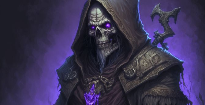 Skull-man, wizard, fantasy wallpaper