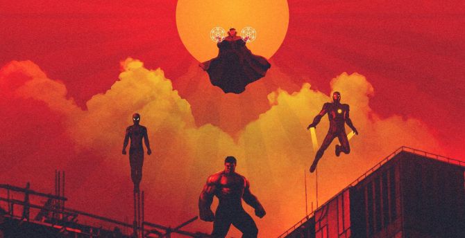 Avengers: infinity war, 2018 movie, hulk, spider-man, iron man, fan art wallpaper