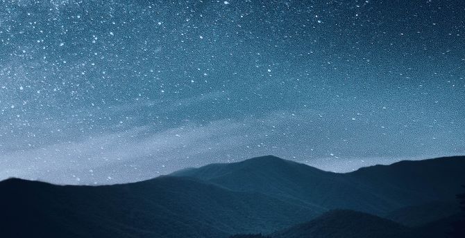 Night, mountains, silhouette, starry sky wallpaper
