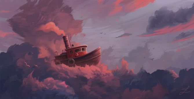 Ship, clouds, fantasy, art wallpaper